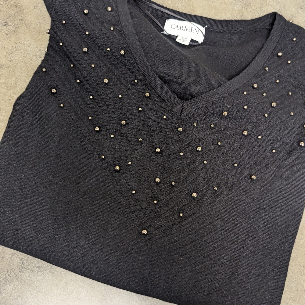 Carmen Marc Valvo Black V-Neck Sweater